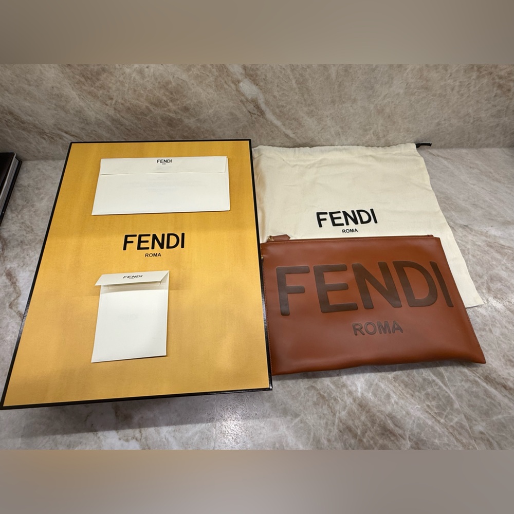 Fendi Tan Leather Clutch with bracelet